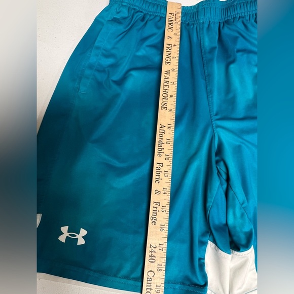 UNDER ARMOUR MEN’S SIZE LARGE LOOSE SHORTS  DARK TURQUOISE W/WHITE TRIM - Picture 8 of 8